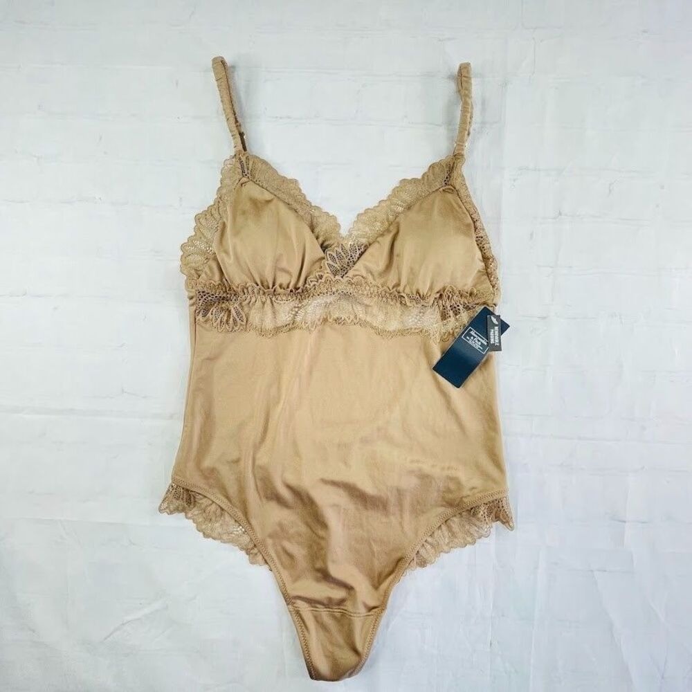Abercrombie & Fitch Satin Lace Thong Bodysuit Womens Medium Beige One Piece NEW!